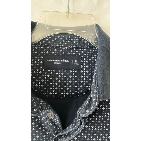 Abercrombie & Fitch Men’s Stretch Polo Shirt Navy Blue White Cross Print Size M - Picture 11 of 12